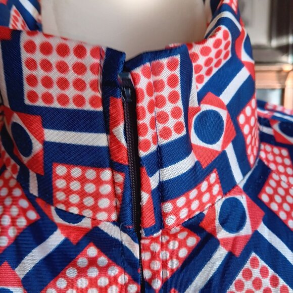 M 1OF1 Vintage Jumpsuit Bellbottom 1970's Zip-Front Mod Geometric Print Handmade - Picture 9 of 11